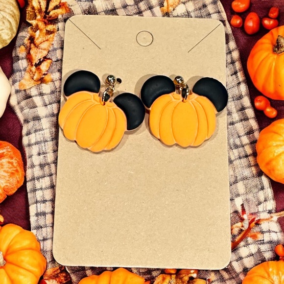 Mickey Mouse Pumpkin Polymer Clay Dangle Earrings - Picture 2 of 2